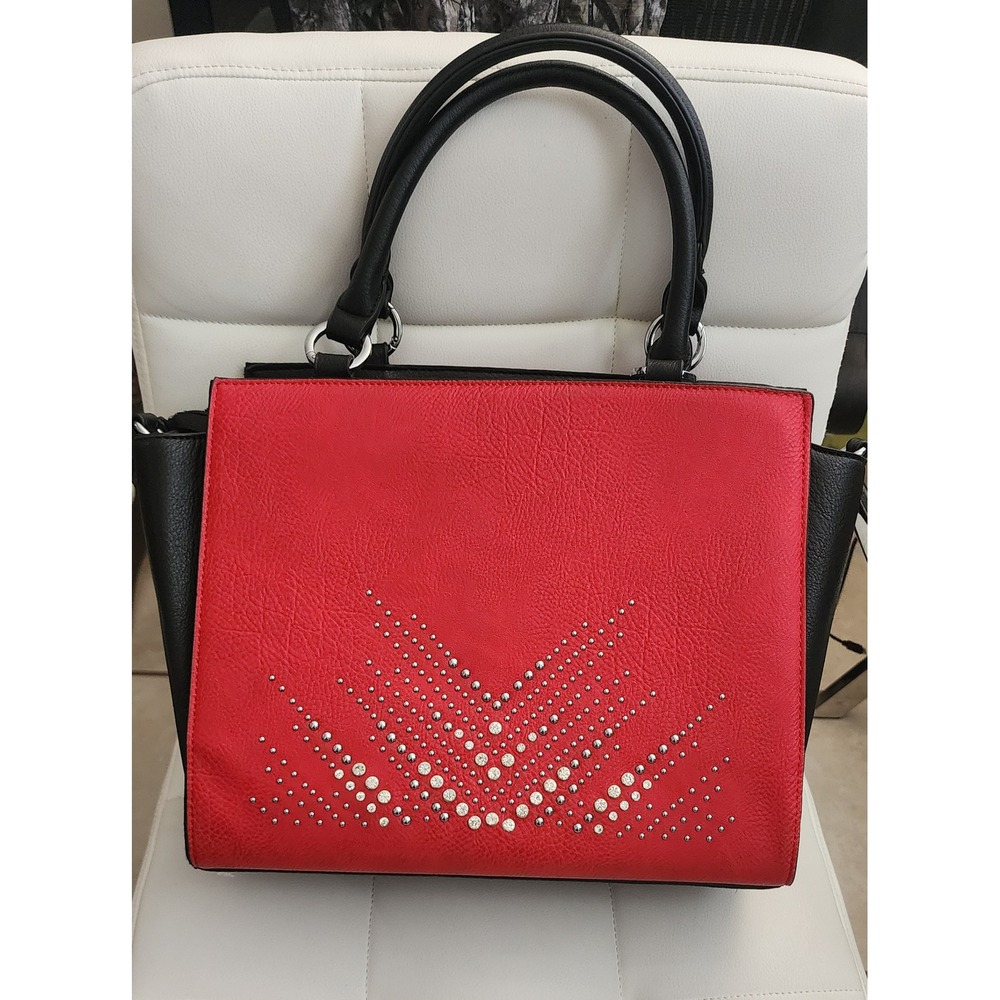 Magnolia and Vine Red Black Studded Rhinestone Satchel Handbag Crossbody Bag